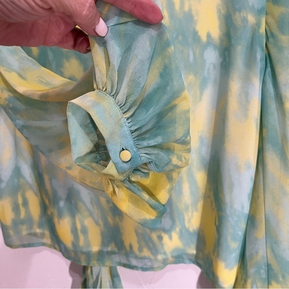 Vince Camino Green Yellow Tie Dyed Tie Blouse XS - Picture 4 of 8